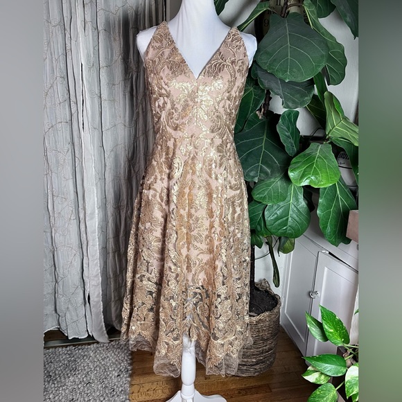 NWT Dress the Population Women's Blair Plunging Fit and Flare Midi Dress - Picture 3 of 8